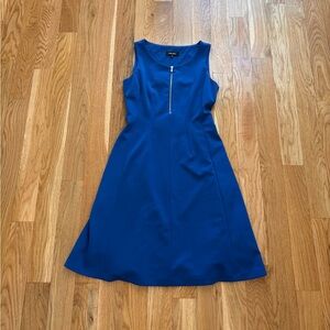 NINE WEST Size 4 A-Line Dress Blue Sleeveless Stretch Knit Midi